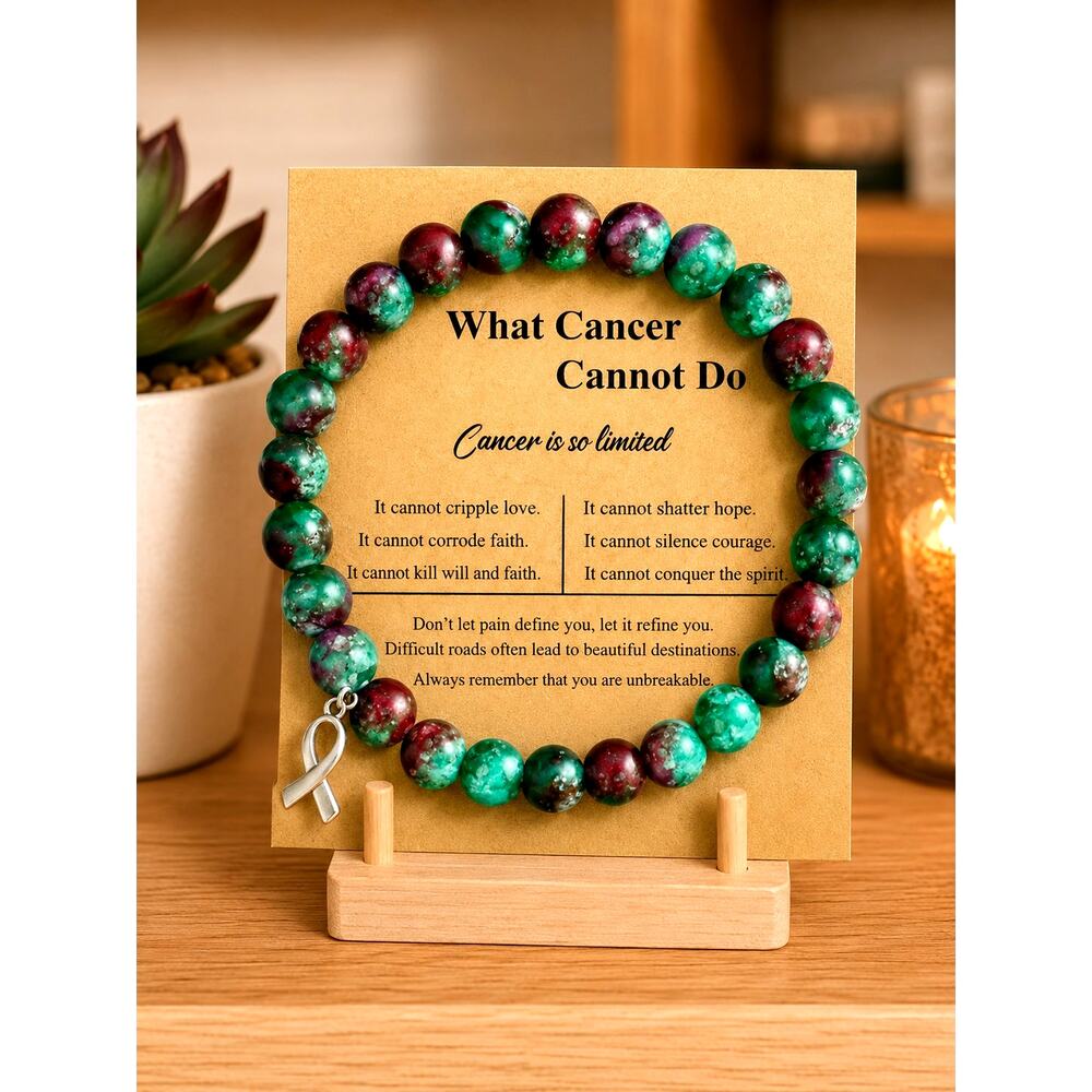 Inspirational Beaded Cancer Survivor Breast Unisex Gift bracelet Red Green Stone